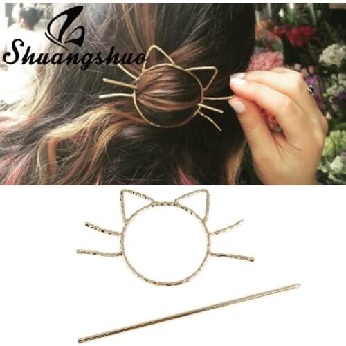 1Pcs Korean Fashion Cute Meow Cat Pierced Hair Clip Metallic Slide Comb Hairpin Styling Ponytail for Women Everyday Jewelry Gift