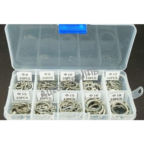 100PCS 10 sizes 8mm - 18mm 304 Stainless Steel Internal Circlip Retaining Ring Assortment Kit Gasket