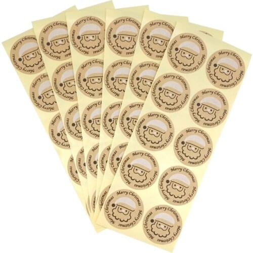 100pcs Merry Christmas Kraft Round Seal Sticker For Handmade Products self-adhesive Package Label Multifunction Stickers