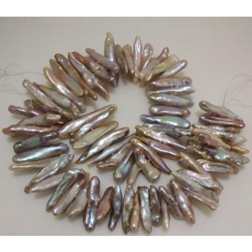 16 inches 10-40mm Lavender Center Drilled Natural Stick Shaped Biwa Pearl Loose Strand