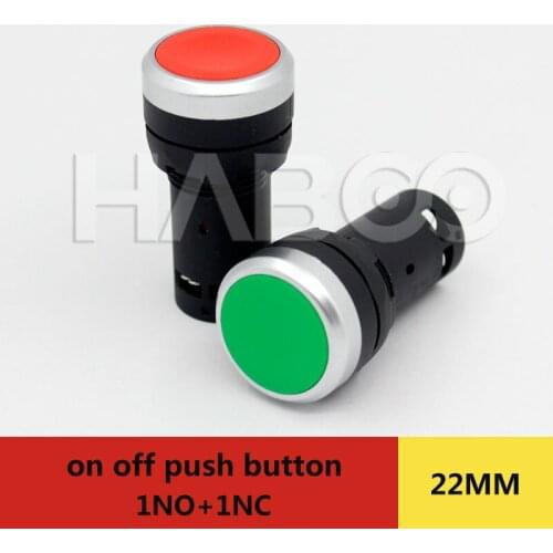 2PCS PACKING dia.22mm latching operation electrical push button switch round head 1NO+1NC 5a 300v