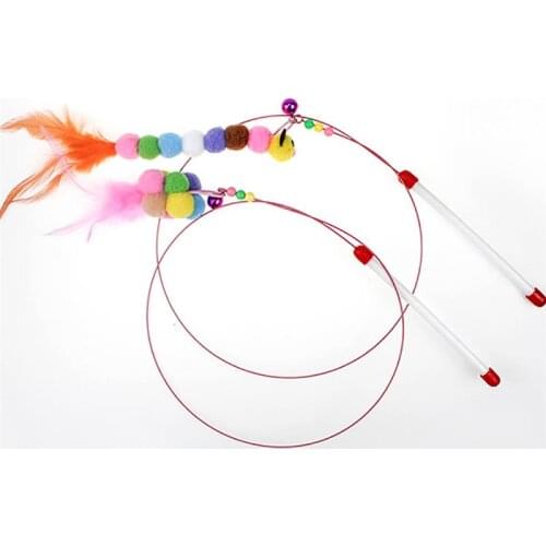 2PCS Cat Feather Wand Bell Cat Bell Toys Interactive Funny Kitten Wand Toy Cat Teaser Cat Wand