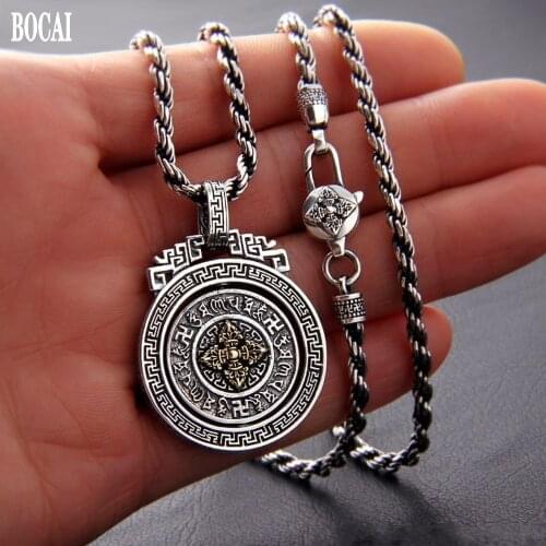 2020 new s925 pure silver jewelry Vajra rotating good luck men and women pendants Thai silver retro six word mantra pendant