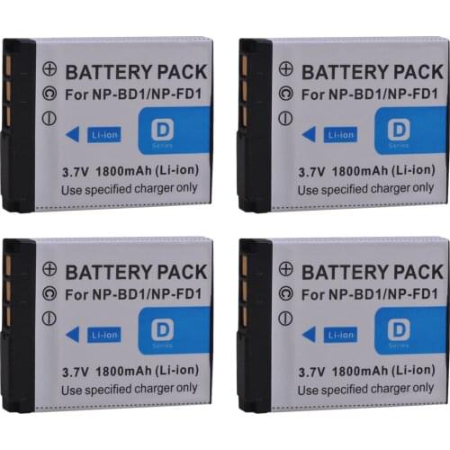 4Pcs 1800mAh NP-FD1 NP-BD1 NP BD1 FD1 Camera Li-ion Battery for SONY DSC T300 TX1 T900 T700 T500 T200 T77 T900 T90