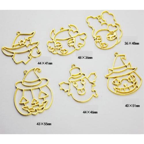 5pcs Halloween Ghost Witch Pumpkin Decor Metal Frame Jewelry Fillings Pendant Accessory DIY Handmade UV Resin Open Bezels Craft