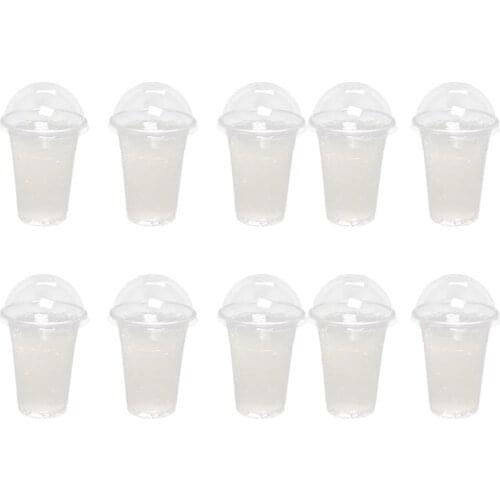 100Pcs 500ml Disposable Clear Plastic Cups with a Hole Dome Lids for Tea Fruit Juice Milk Tea with Covers