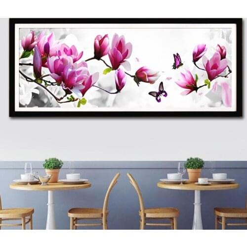 5D DIY Diamond Painting Cross Stitch Magnolia Flowers Diamond Embroidery Restaurant Adornment Crystal Round Diamond Mosaic