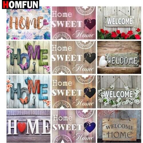 HOMFUN Diy 5d Diamond Painting "HOME Text pattern scenery" Cross Stitch Square Round Diamond Embroidery Handwork Rhinestone Art