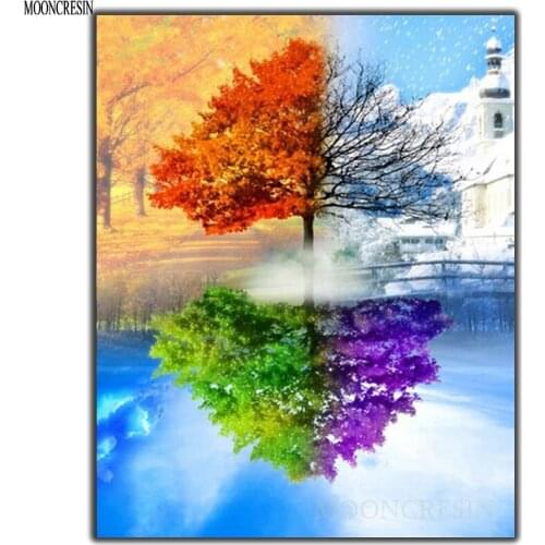 Diy Diamond Painting Four Seasons Fortune Tree Diamond Mosaic Full Round Drill Diamond Embroidery Cross Stitch Rhinestones Home