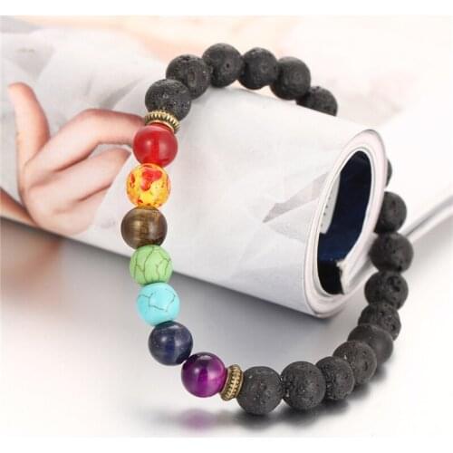 Buddha Bless Lose Weight Chakra Bracelet Black Lava Healing Balance Beads Reiki Buddha Prayer Natural Stone Bracelet For Women