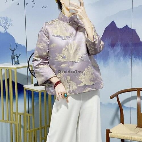 2021 woman cheongsam blouse chinese traditional floral embroidery qipao vintage lady chiffon party tangsuit cheongsam tops