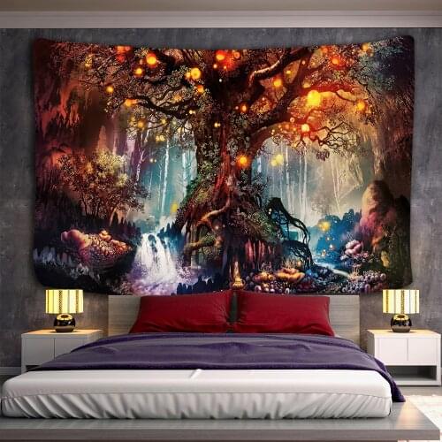 Wishing Tree Tapestry Sacred Tree Big Christmas Tree Wall Hanging Psychedelic Decorative Wall Tapestry Carpet Ancient Trees