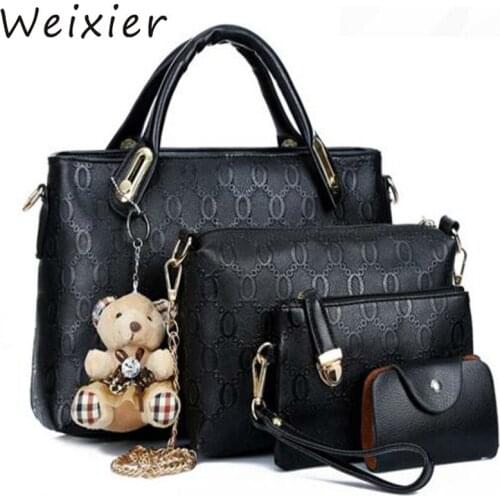 WEIXIER brand women bag top-handle bags fashion lady shoulder bag bag set PU Leather bag womens bag 4pcs/set V1-42