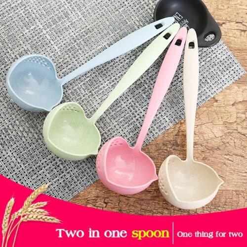 2 in 1 Plastic Soup Colander Creative Long Handle Spoon Strainer Solid Porridge Spoons With Filter Dinnerware Kitchen Gadgets