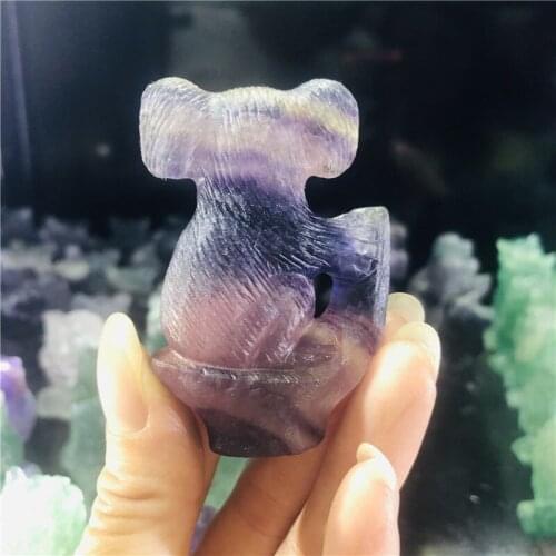 Natural Stone Figurines Colorful Fluorite Quartz Crystal Craft Carved Animals Koala Statue Reiki Healing for Home Decoration