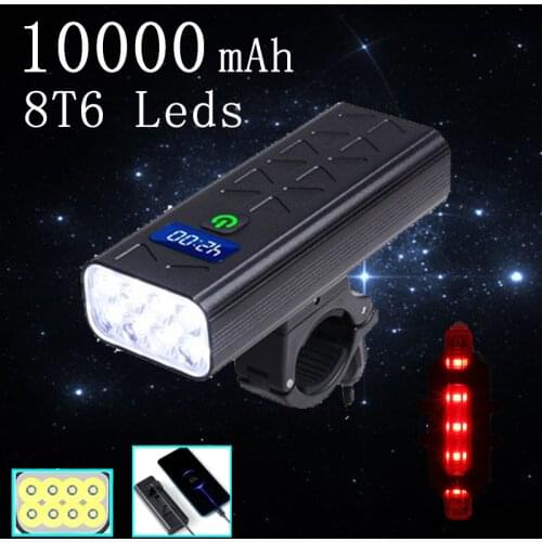 2021 New Power Display 8 LEDs Bike Light USB Aluminum MTB Bicycle Light Kit 5200mAh Battery Cycling Headlight Bike Accessories