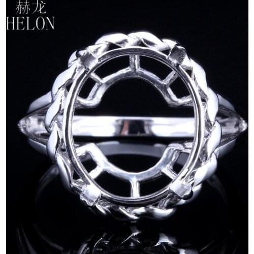 HELON Oval 13x11mm Sterling Silver 925 Semi Mount Engagement Wedding Ring Women Fine Jewelry Prong Setting Solitaire Silver Ring