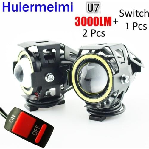 Huiermeimi 1Pair 125W Motorcycle LED Headlight Headlamp Moto 12V 24V U7 LED Driving Fog Head Spot Light Motorbike Auxiliary Lamp