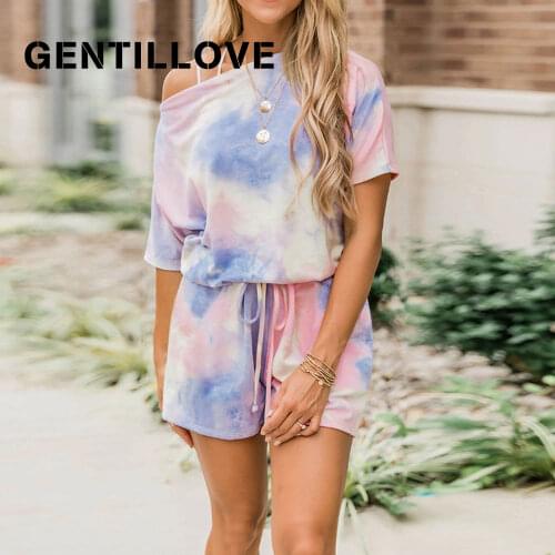 Summer Women Two Piece Set T Shirt Shorts Sports Suit Short Sleeve Fashion Tie Dye Drawstring Female Casual Loose Tracksuits