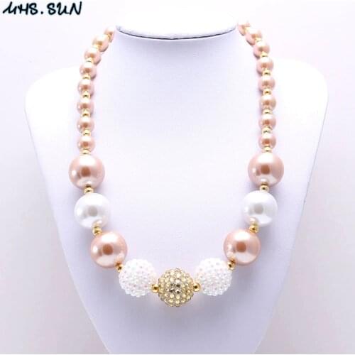 MHS.SUN 1 pc/Lot New Fashion Toddler Baby Chunky Necklace Gold+White Color Kid Bubblegum Beads Necklace Girl Children Jewelry