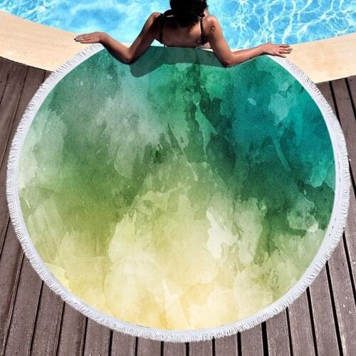 Microfiber Quick Dry Beach Leisure Resort Swimming Towel Microfiber Bath Towels Tie Dyed Rainbow Design Round Tassel Beach Towel