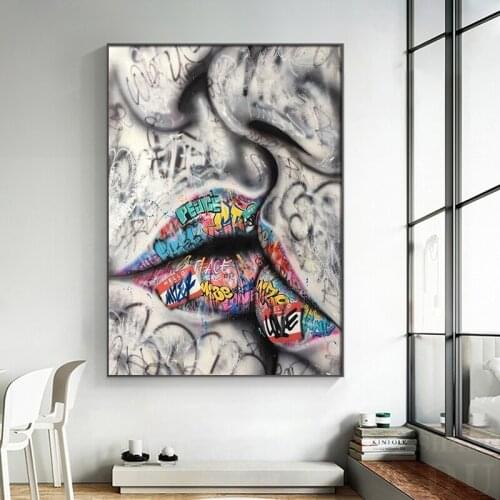 Street Graffiti Lover Kissing Wall Art Painting on Canvas Posters and Prints Abstract Modern Picture for Living Room Home Decor