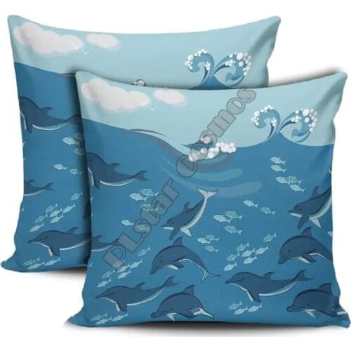 Dolphin And Sea Pillow Cover Pillowcases Throw Pillow Cover Home Decoration Double-sided Printing