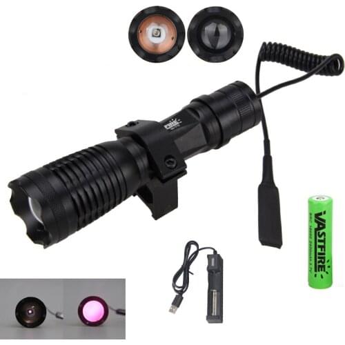 850nm Infrared Zoomable Hunting Torch IR Flashlight Night Vision IR Weapon Light with Rifle Hunting Mount +Battery+Charger