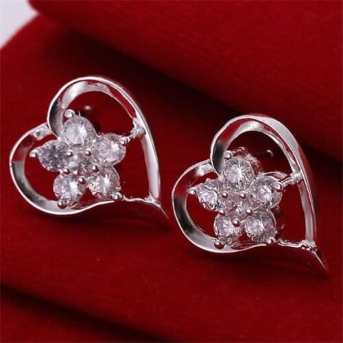 Wholesale High Quality Jewelry Sterling Jewelry Silver Color Fashion Inlaid Flower Earrings For Women Best Gift SMTE105