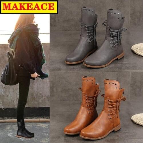 Autumn New Womens Boots Fashion Rivets Cross Lacing Womens Ankle Boots Outdoor Fashion Boots Fashion Womens Shoes Fur Boots