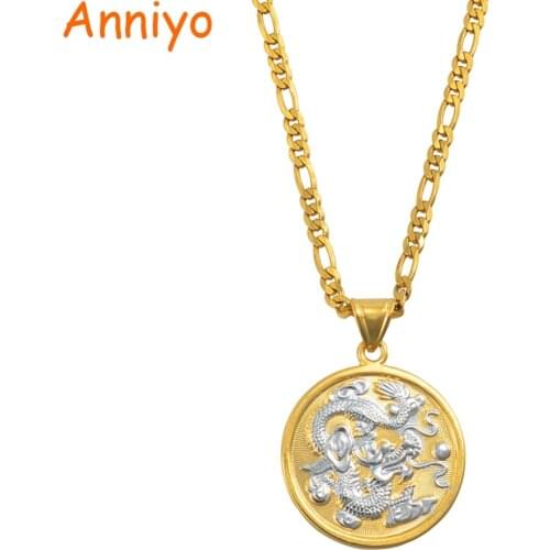 Anniyo Auspicious Dragon Pendant Chain Necklaces Women Men Mix Gold Color Jewelry Mascot Ornaments Lucky Gifts $ #006109