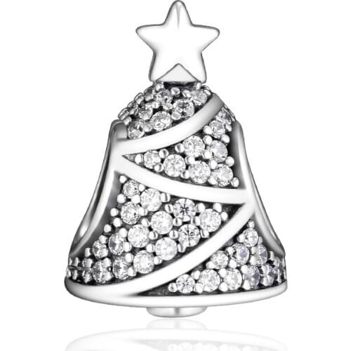 Fits for Pandora Charms Bracelets Festive Tree Beads with Clear CZ 100% 925 Sterling Silver Jewelry Free Shipping