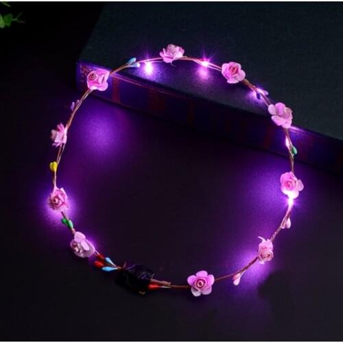 Women Girls LED Light Up Flower Headband Flashing Glow Crown Party Hair Wreath Hairband Luminous Garlands