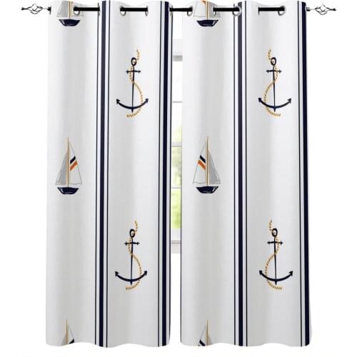 Boat Anchor Stripes Rectangle White Modern Blackout Curtains For Bedroom Living Room Window Treatment Drapes High Shading Decor