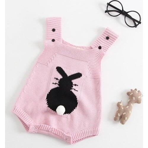 Pink/White Baby Girls Spring Fall Cartoon Rabbit Knitted Romper infant girl Jumpersuit newborns body clothes