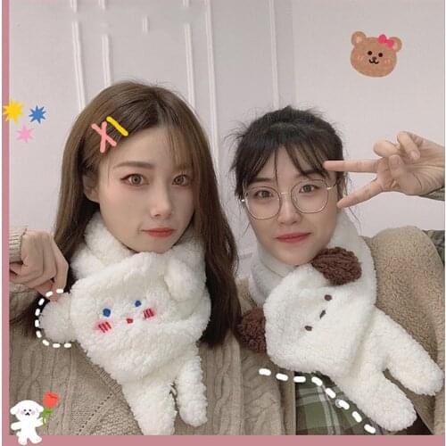 2021 New Fashion Cashmere Women Scarf Winter Warm And Pashmina Cartoon 3D Dog Ear Female Foulard Warm Scarf Ins Cute Plush