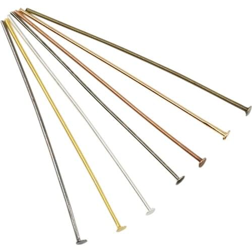 100-200Pcs/Pack 15-70mm Gold Copper Rhodium Metal Flat Head Pin Headpins For DIY Jewelry Making Findings Supplies Accessories