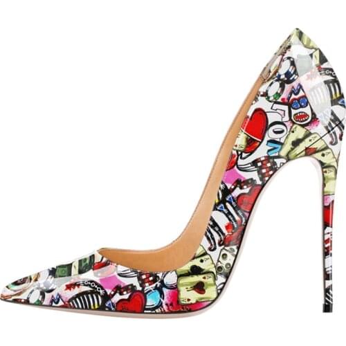 Sexy Women Pumps Shoes Woman 2020 Thin High Heels Pointy Toe Summer Autumn Printing Patent Leather Ladies Pumps Shoes D004C