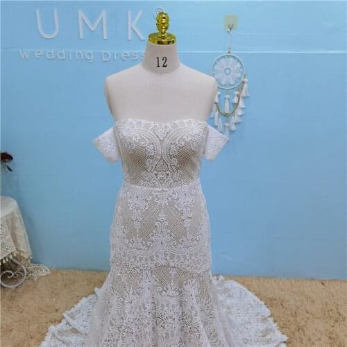 Vestido De Noiva 2020 Bohemia Chic Lace Wedding Dress Elegant Off the Shoulder Boho Beach Wedding Gowns