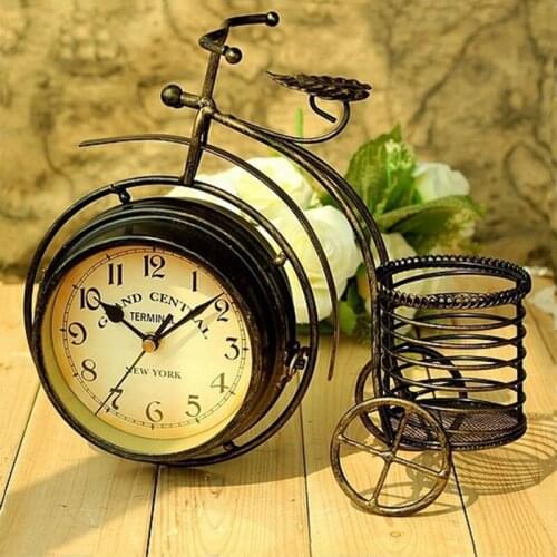 Iron art bicycle table clock Living room office bar cafe home decor table watch Quartz mute bedside clock