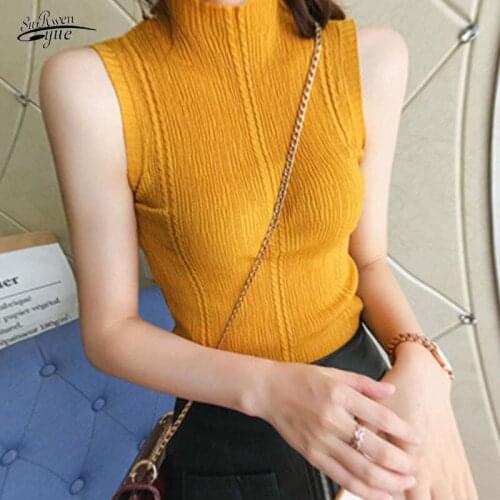 Stretch bottoming shirt autumn 2021 new womens half-high collar sleeveless knitted vest sleeveless top women 15660