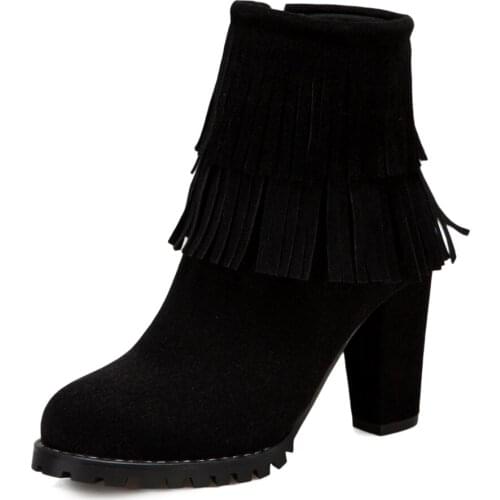Oversized Thick And Fringed Flock Ankle Boots Square Heel Round Toe Side Zipper Short Plush Beige Women’S Boots