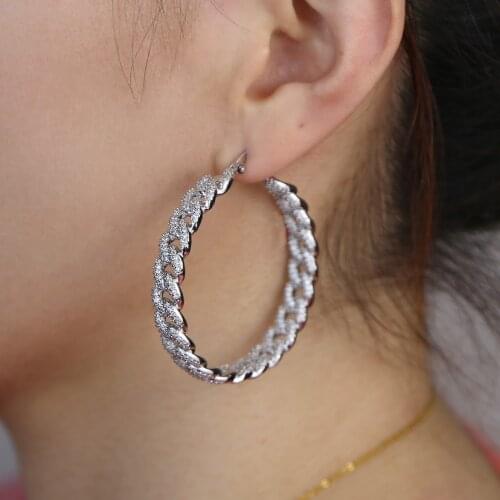 Luxury Big Circle Hoop Earrings Female Ear Ring Exaggerated 1 Pair Statement Earring Tennis Chain Link Shaped CZ Crystal Jewelry