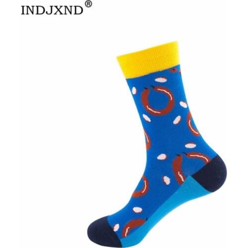 INDJXND Women Funny Socks Spring Autumn Cartoon Cotton Harajuku Casual Colorful Breathable Geometric Printing Free Size Elastic