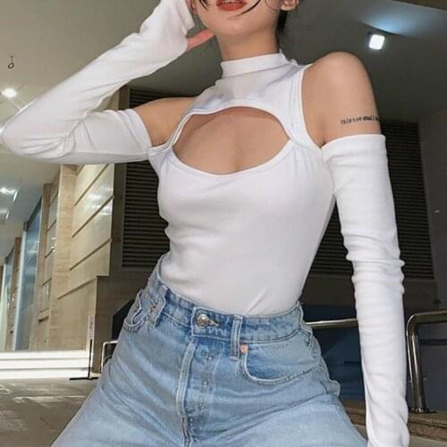 2021 New Style Women’s Autumn Long-sleeve Bodysuit Fashion Solid Color Cut-out Sexy Off Shoulder Bodycon Leotard Tops Romper