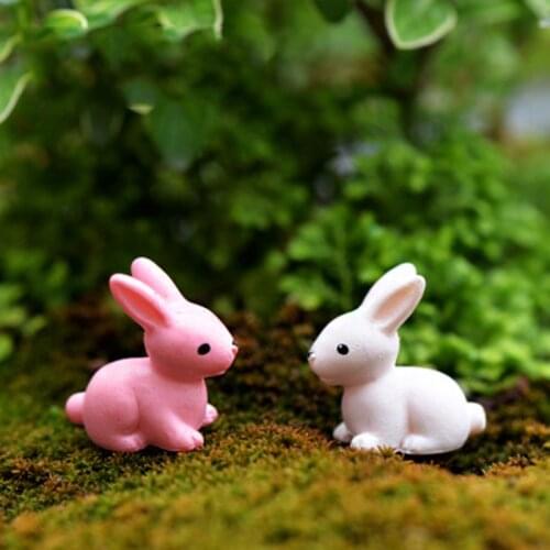 ZOCDOU 2 Pieces White Pink Rabbit Grassland Hare Conejo Model Small Statue Figurine Crafts Ornament Miniatures DIY Home Decor