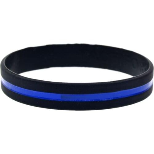 1PC Blue Line Silicone Wristband Simple Decoration Logo Black Adult Size