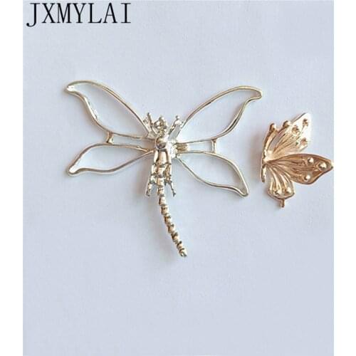 10 PCS Fashion Style Metal Alloy KC Gold Silver Color Butterfly Dragonfly Connectors Charm For Jewelry Making