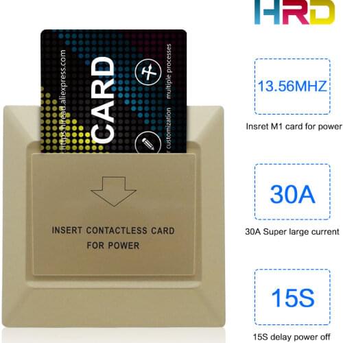 13.56MHz Card Switch 180~250V 30A Gold Plane Insert Card to Get Power Switch Used for Hotel/Motel/Office Room +2 card