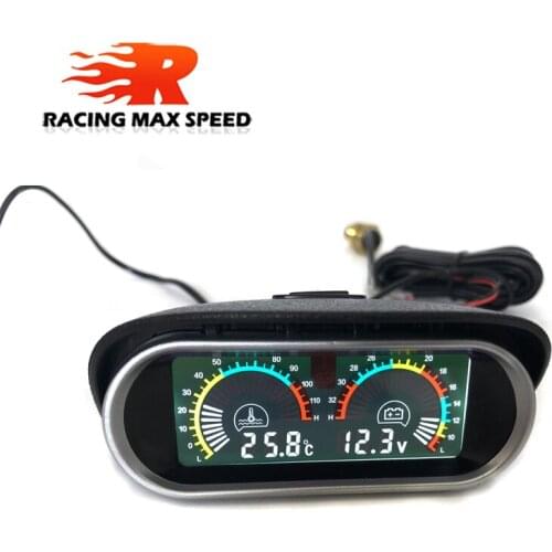 Universal Auto Digital Horizontal gauge Water Temp Gauge Meter Voltmeter Voltage Gauges with Temperature Sensor